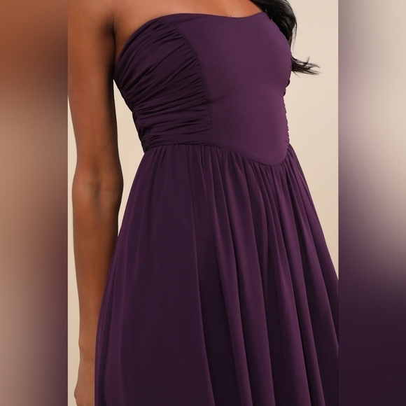 Lulus Luxe Favorite Dark Purple Strapless Ruched Maxi Dress L Wedding Party Prom - Picture 4 of 9